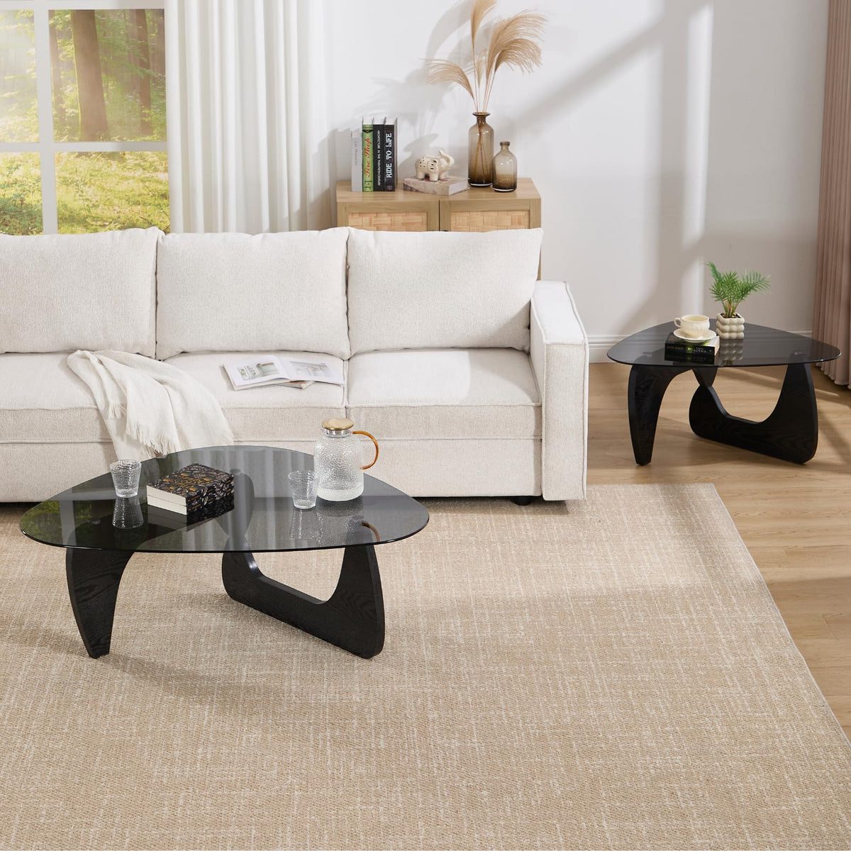 Modern Triangle Glass Coffee Table with Wood Base M503