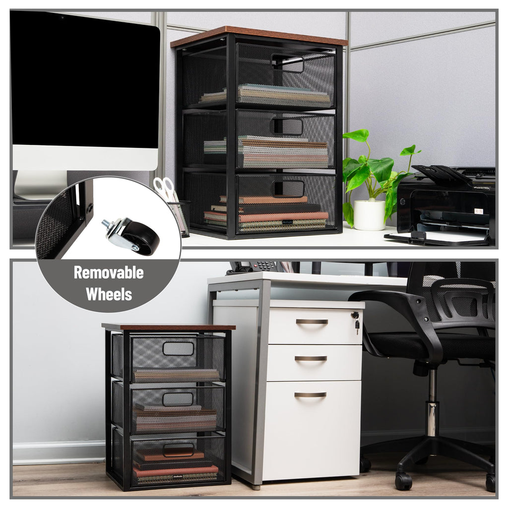 3 Drawer Rolling Storage Organizer with Wood Top T7264
