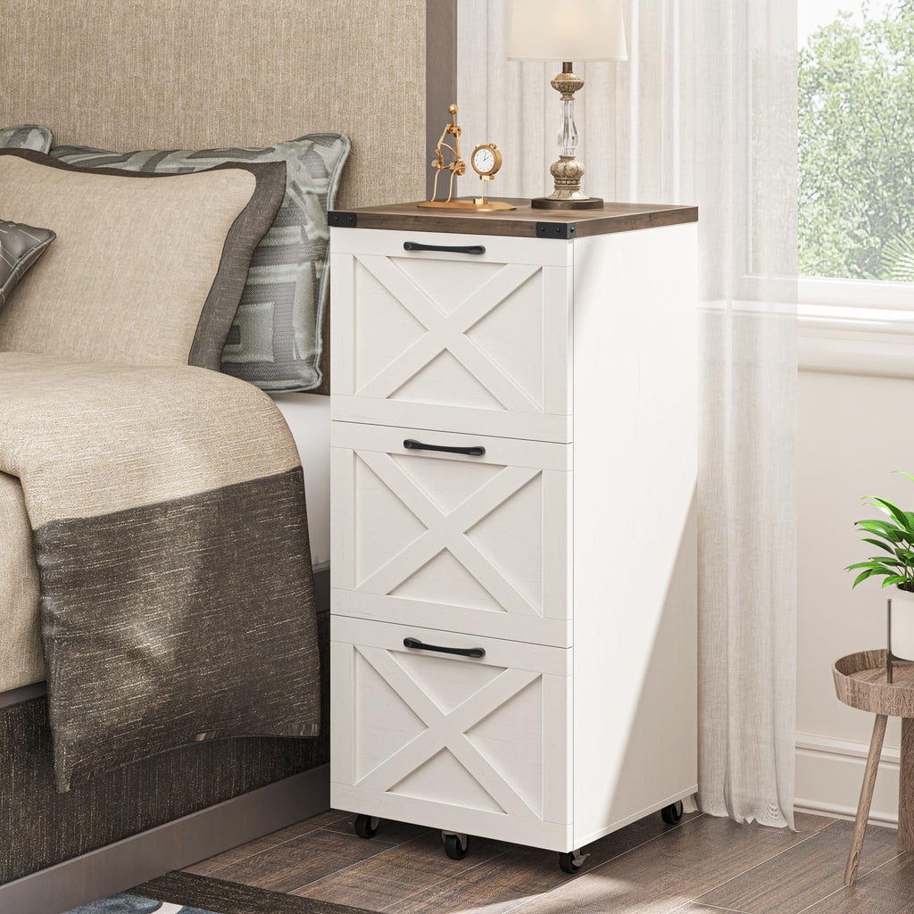 3 Drawer White File Cabinet with Wheels V40127