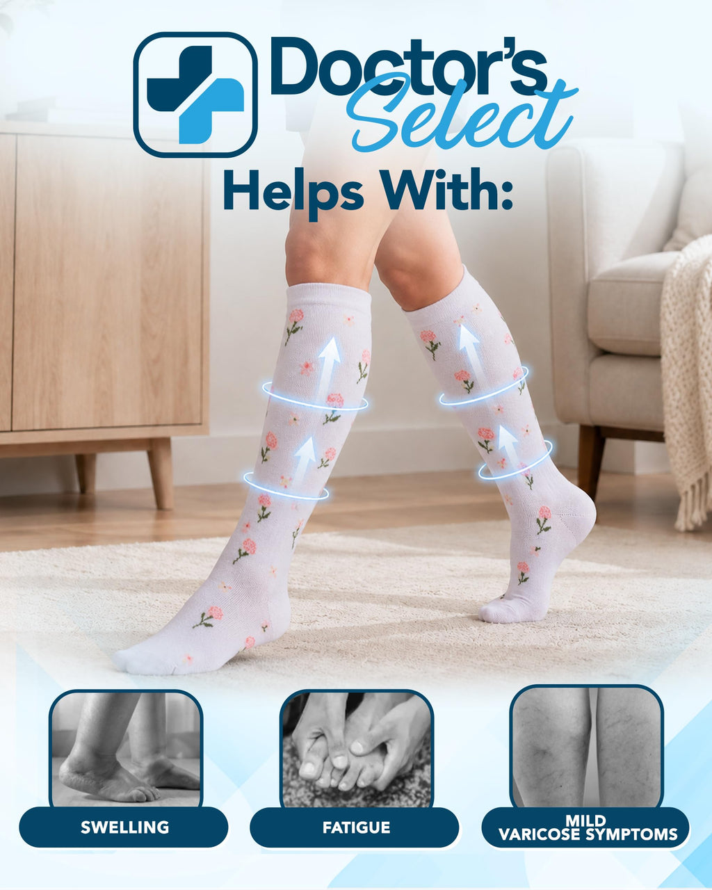 Bamboo Viscose 8-15 mmHg Knee High Compression Socks 3 Pairs W44320