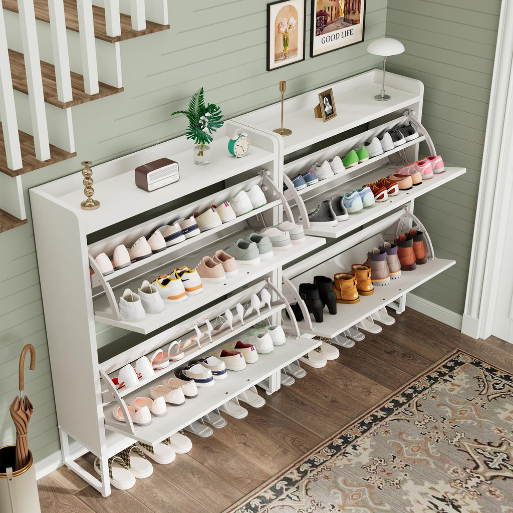 White 2 Flip Drawers Shoe Storage Cabinet W106