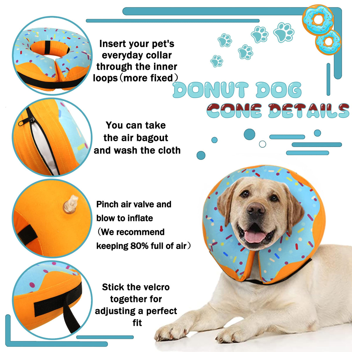 Inflatable Dog Cone Collar Alternative, Adjustable Soft Pet Neck Donut O53210