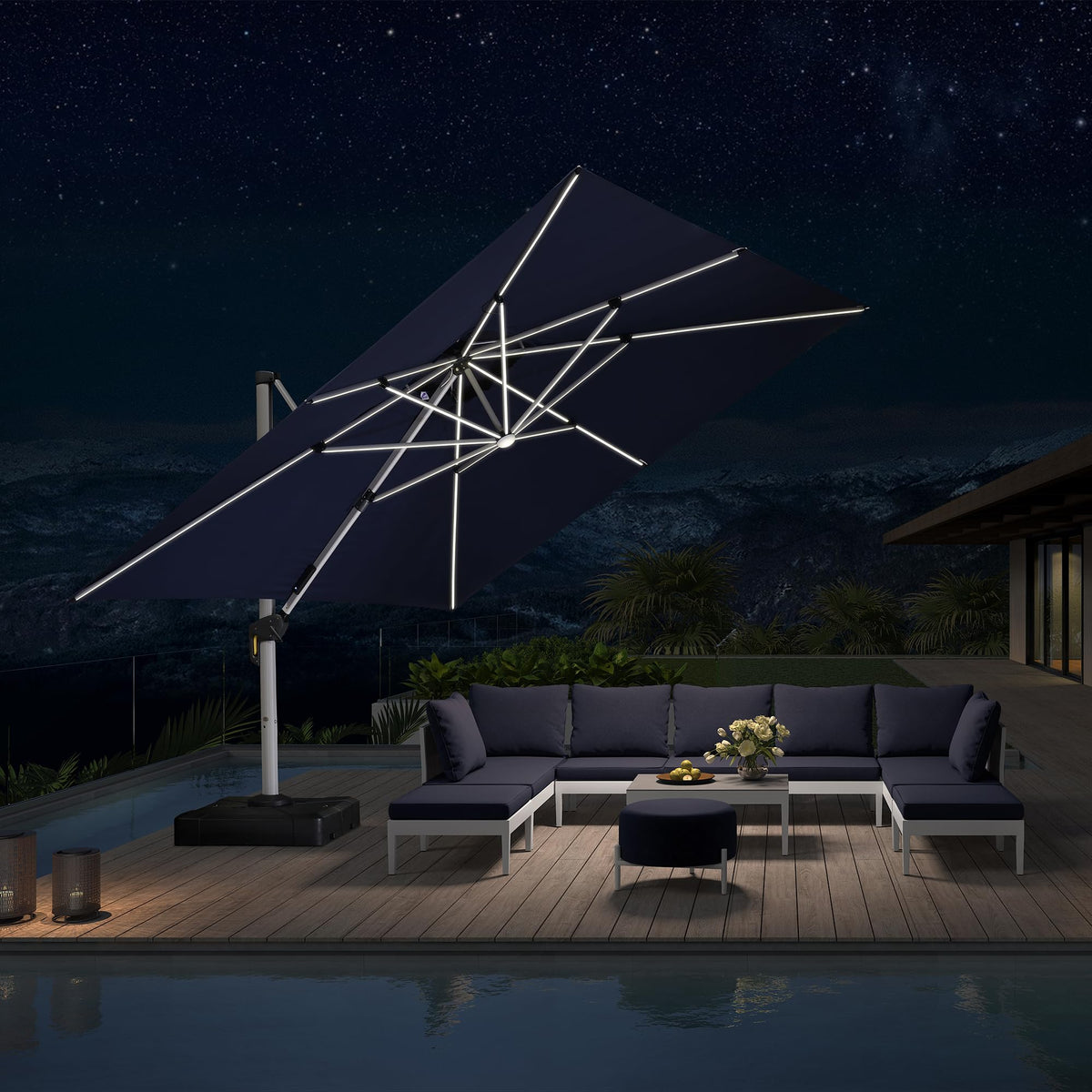 12'X12' Double Top Solar LED Light Patio Umbrella L84272