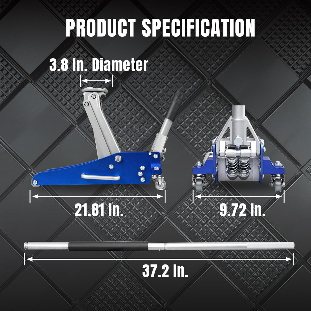 Blue 1.5 Ton Low Profile Aluminum Steel Racing Floor Jack V773