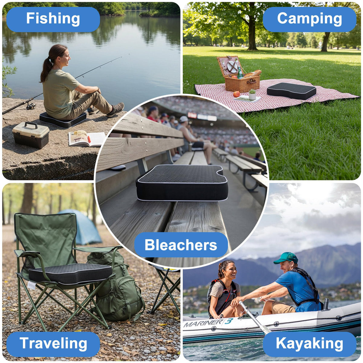 2 Pack Extra Thick Portable Bleacher Seat Cushions with Memory Foam P3040