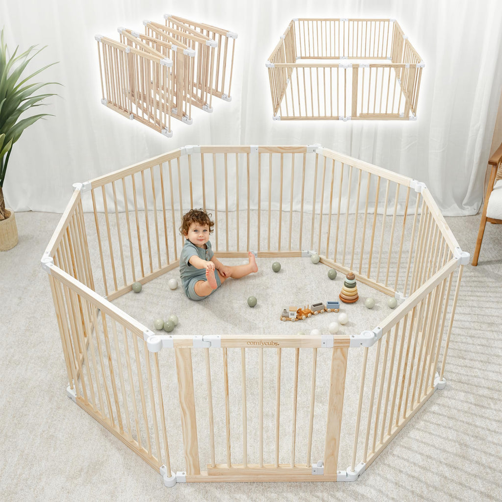 Foldable Playpen Light Wood White M300266