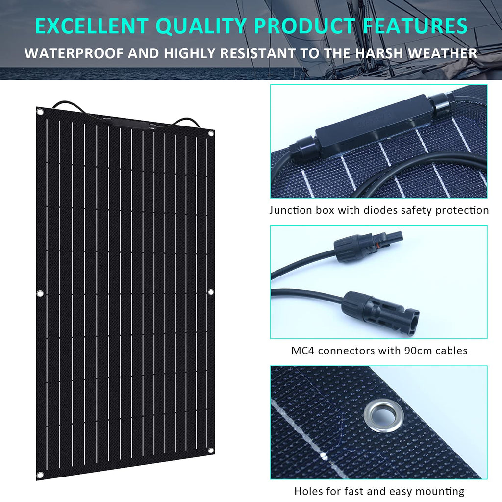 300 Watts 12 Volts ETFE Flexible Monocrystalline Solar Panels with 30A MPPT Charge Controller L9063