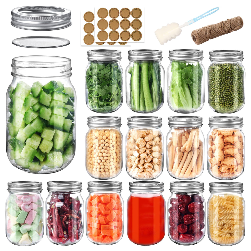 16 oz Mason Jars with Lids and Bands, 15 Pack T345