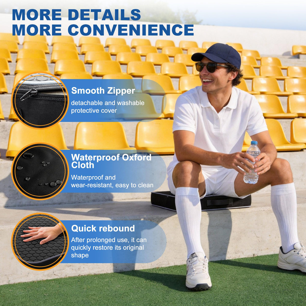 2 Pack Extra Thick Portable Bleacher Seat Cushions with Memory Foam P3040