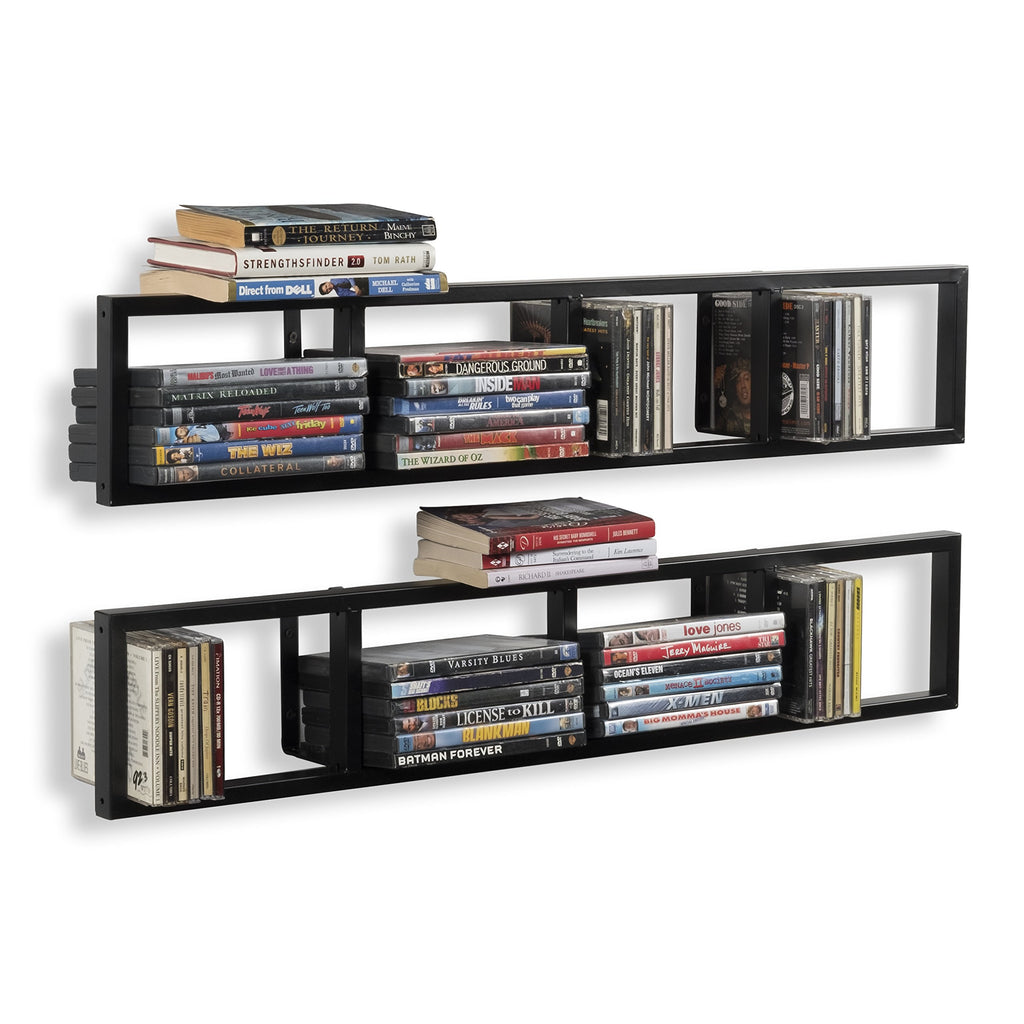 34 Inch Media Storage Rack Organizer Metal Floating Shelf Set of 2 Black T440