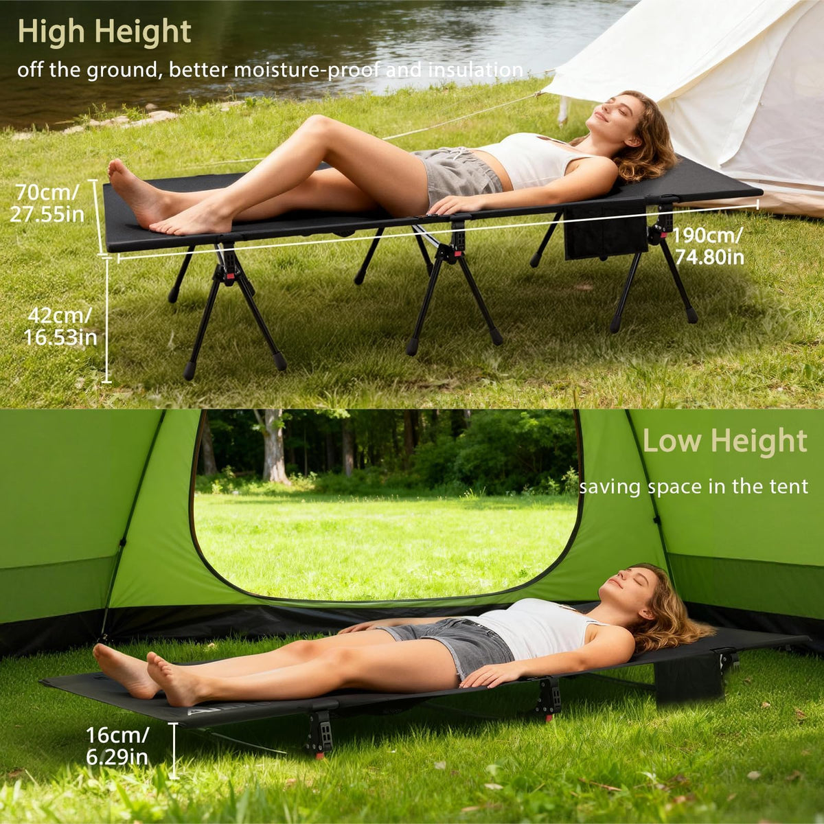 Height Adjustable Camping Cot 400 lbs V911284