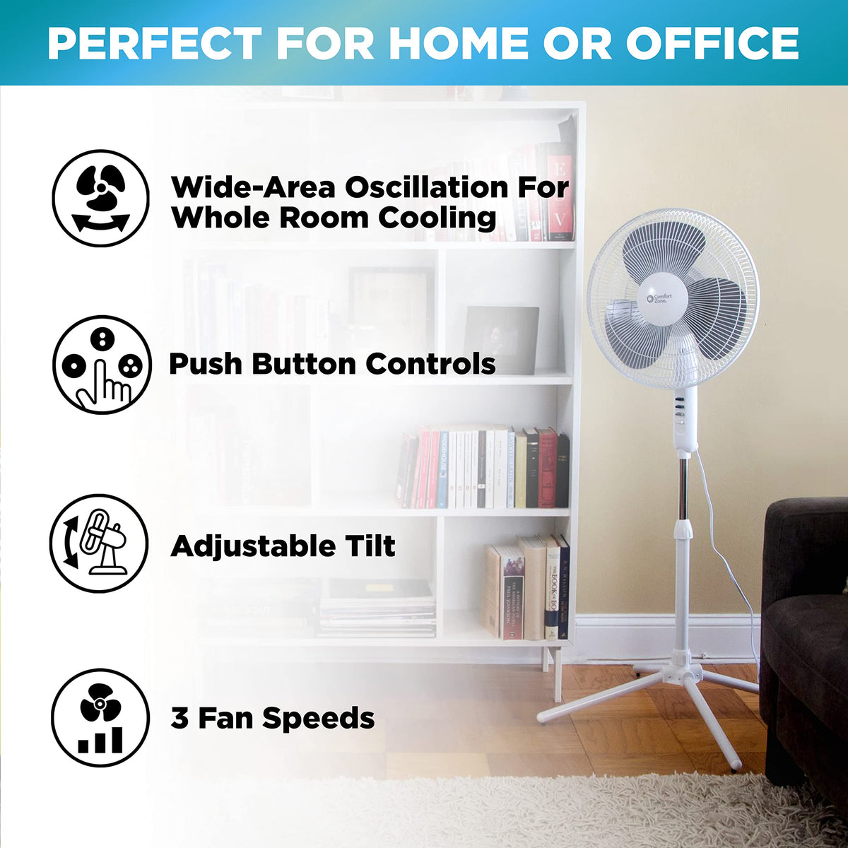 16 inch 3 Speed Oscillating Pedestal Fan White F750959