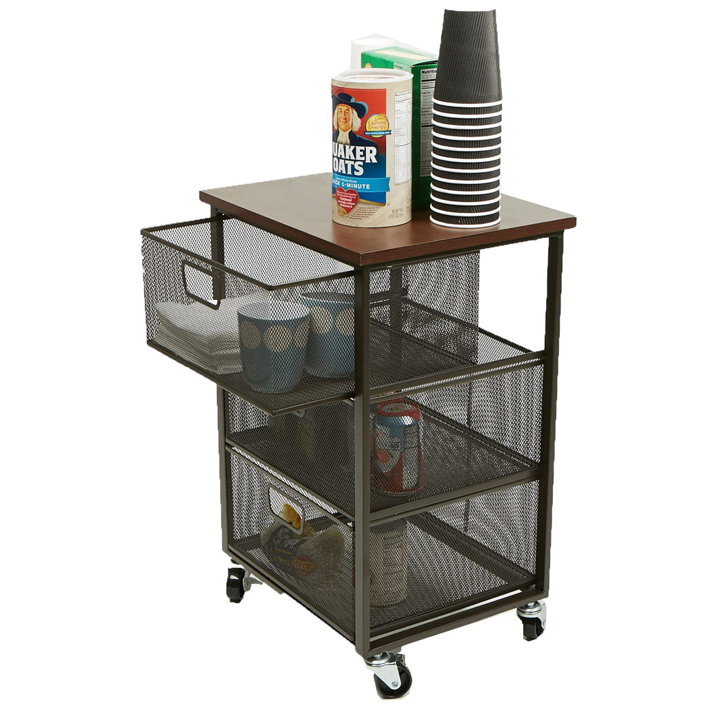 3 Drawer Rolling Storage Organizer with Wood Top T7264