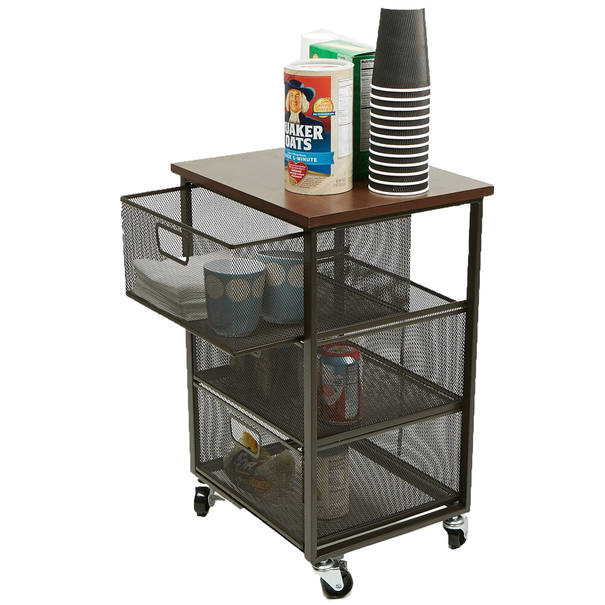 3 Drawer Rolling Storage Organizer with Wood Top T7264