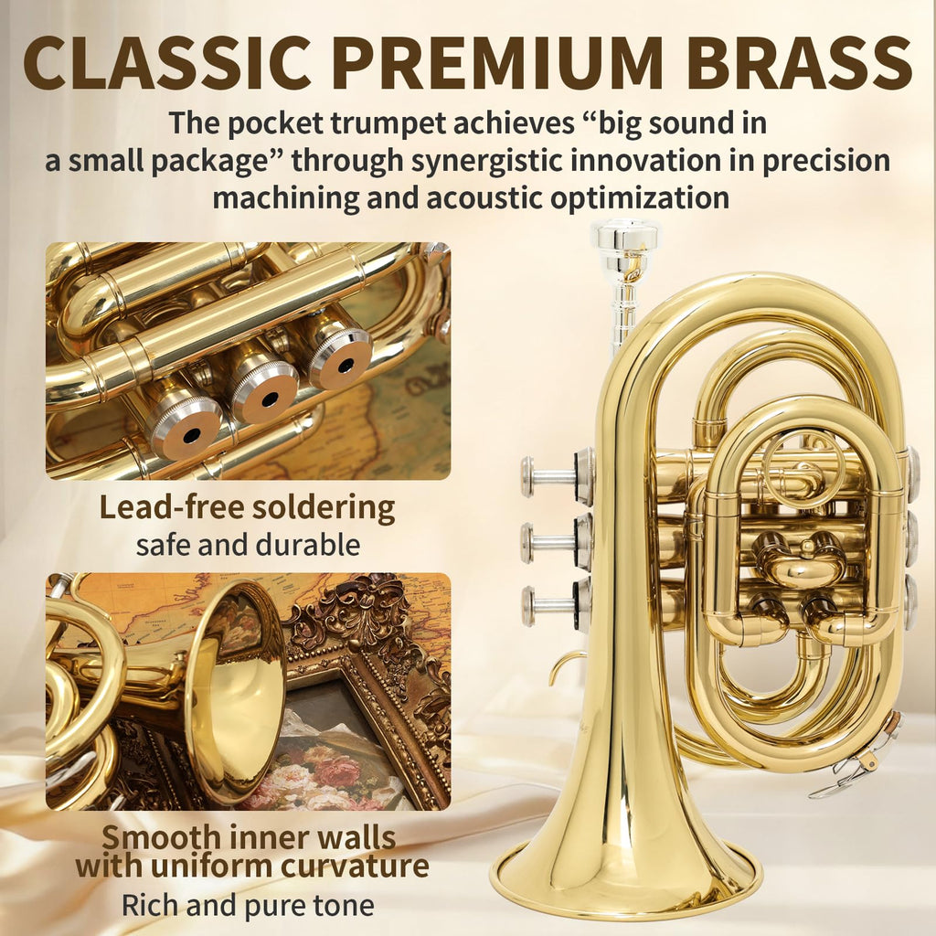 Bb Pocket Trumpet with Case, 7C Mouthpiece and Cleaning Kit N390