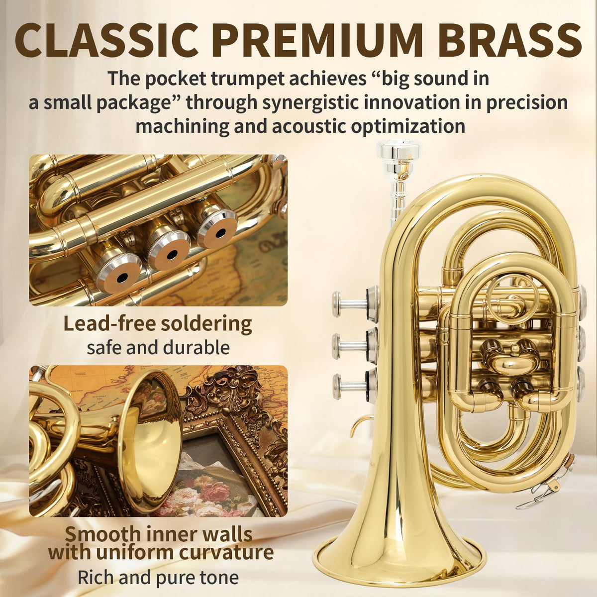 Bb Pocket Trumpet with Case, 7C Mouthpiece and Cleaning Kit N390