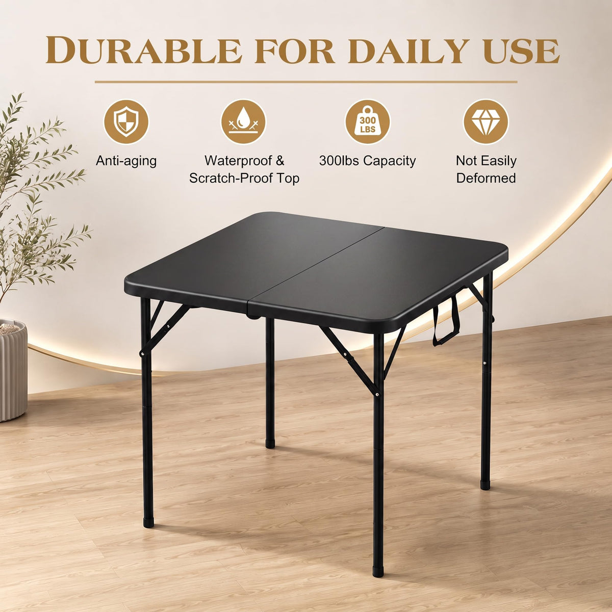 34" Square Folding Card Table with Built-in Handle, Black U194967