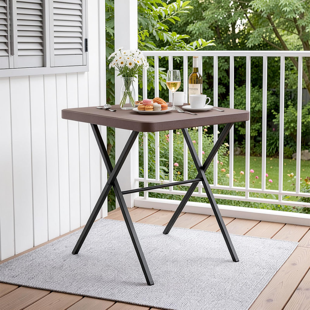 Folding Table, Portable Coffee Table 27in Square Table for Small Spaces, Patio Card Table Foldable Picnic Table with 400 LBS Capacity for Indoor Outdoor Use, Brown J36662