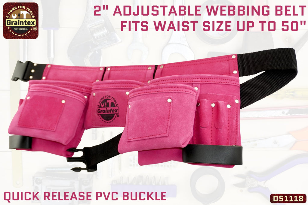 Pink 8 Pocket Suede Leather Tool Belt K1561