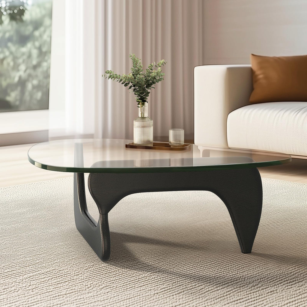 Clear Glass Coffee Table with Solid Wood Base C46568