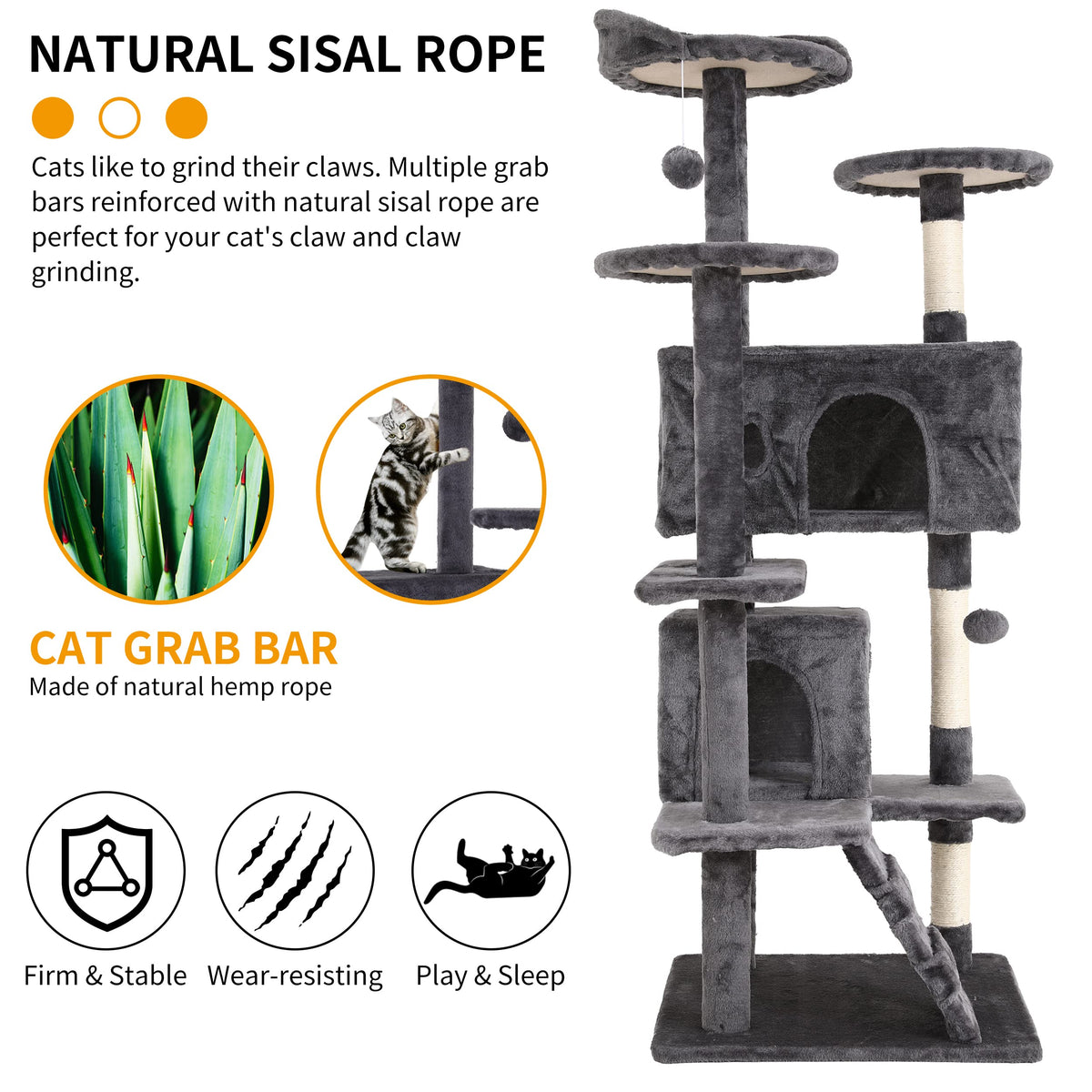 70 Inches Navy Blue Cat Tree L8742