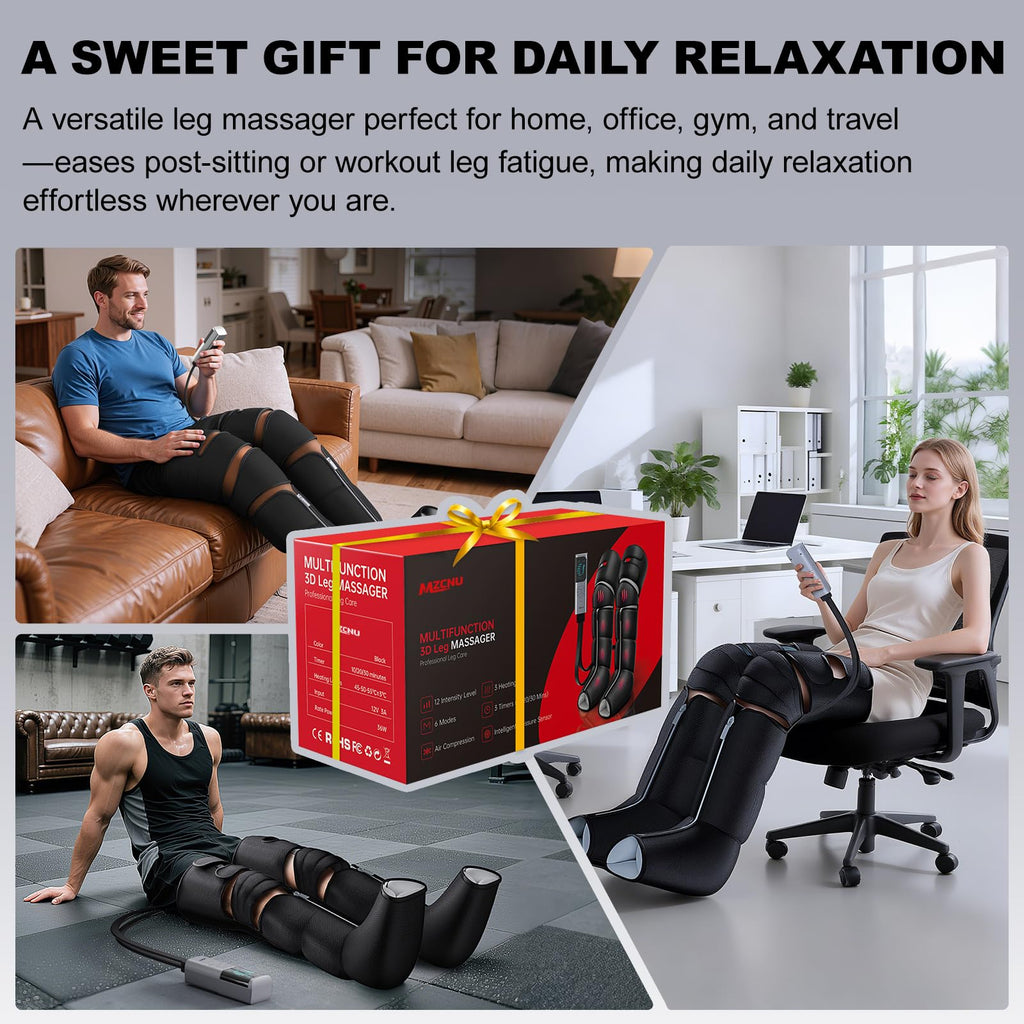 Black Leg Compression Massager with Heated Knee J545