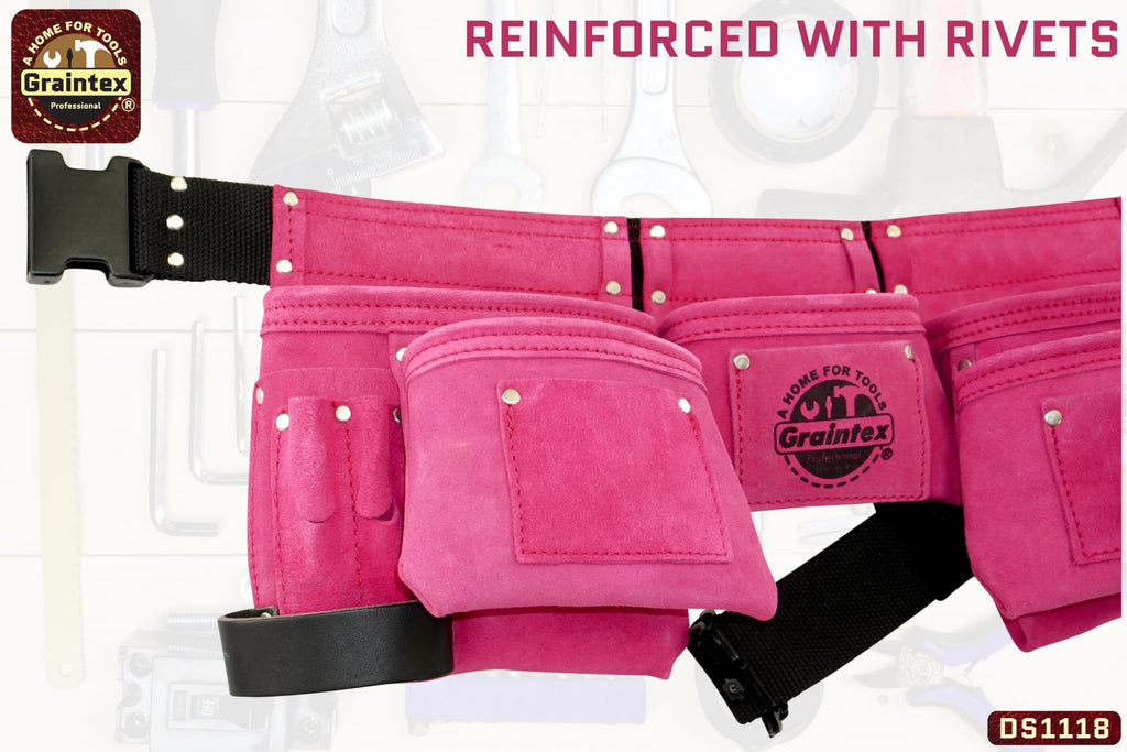 Pink 8 Pocket Suede Leather Tool Belt K1561