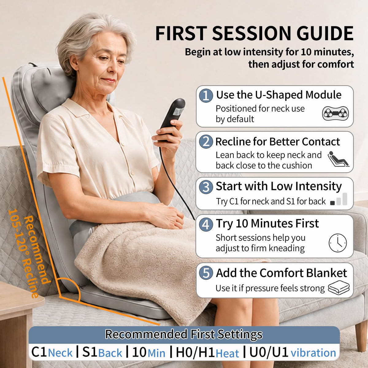 Massage Chair Pad with Heat, Navy Blue S9535