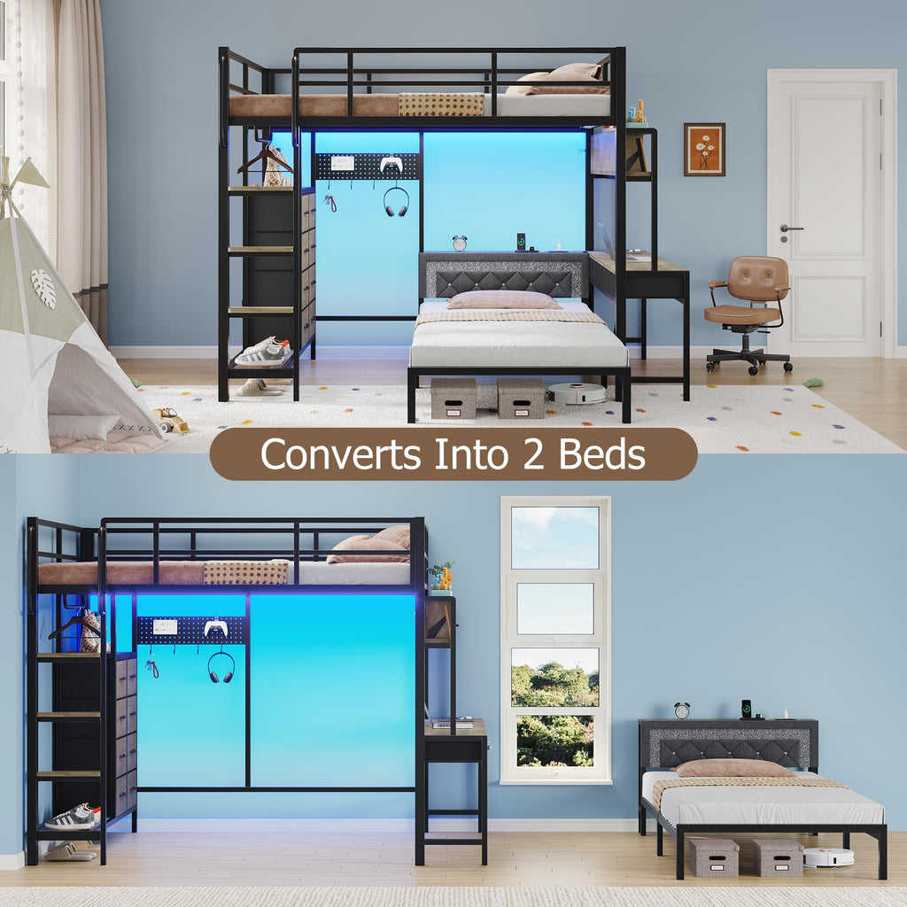 Oak Gray Full Over Twin Bunk Bed with Desk and Drawers D779145