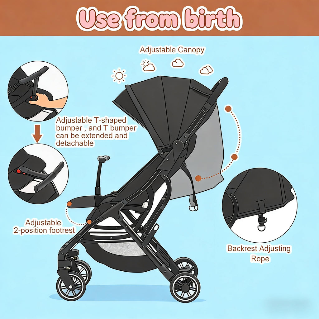 Portable Lightweight Umbrella Stroller with Sun Canopy K74746
