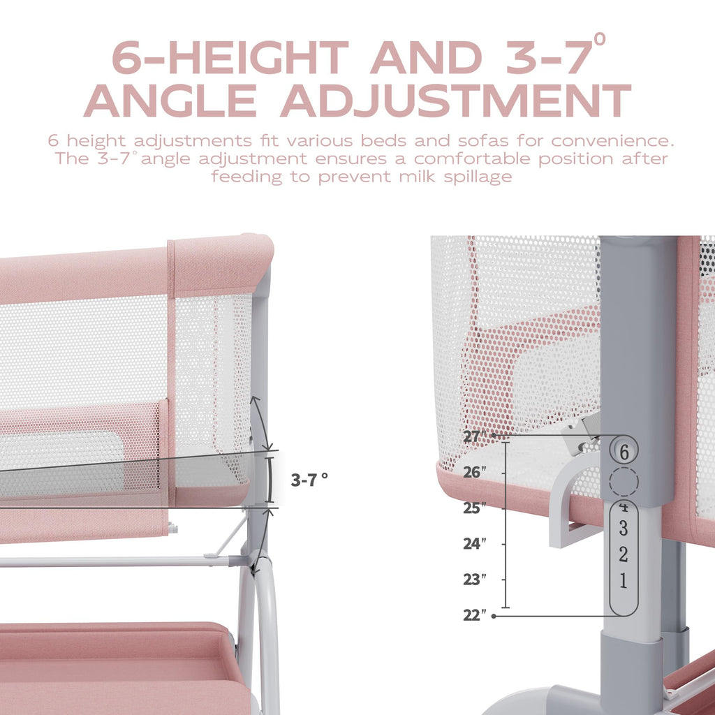 Baby Bassinet Bedside Crib with Mattress & Sheet, 4-Sided Mesh, Pink Q70977