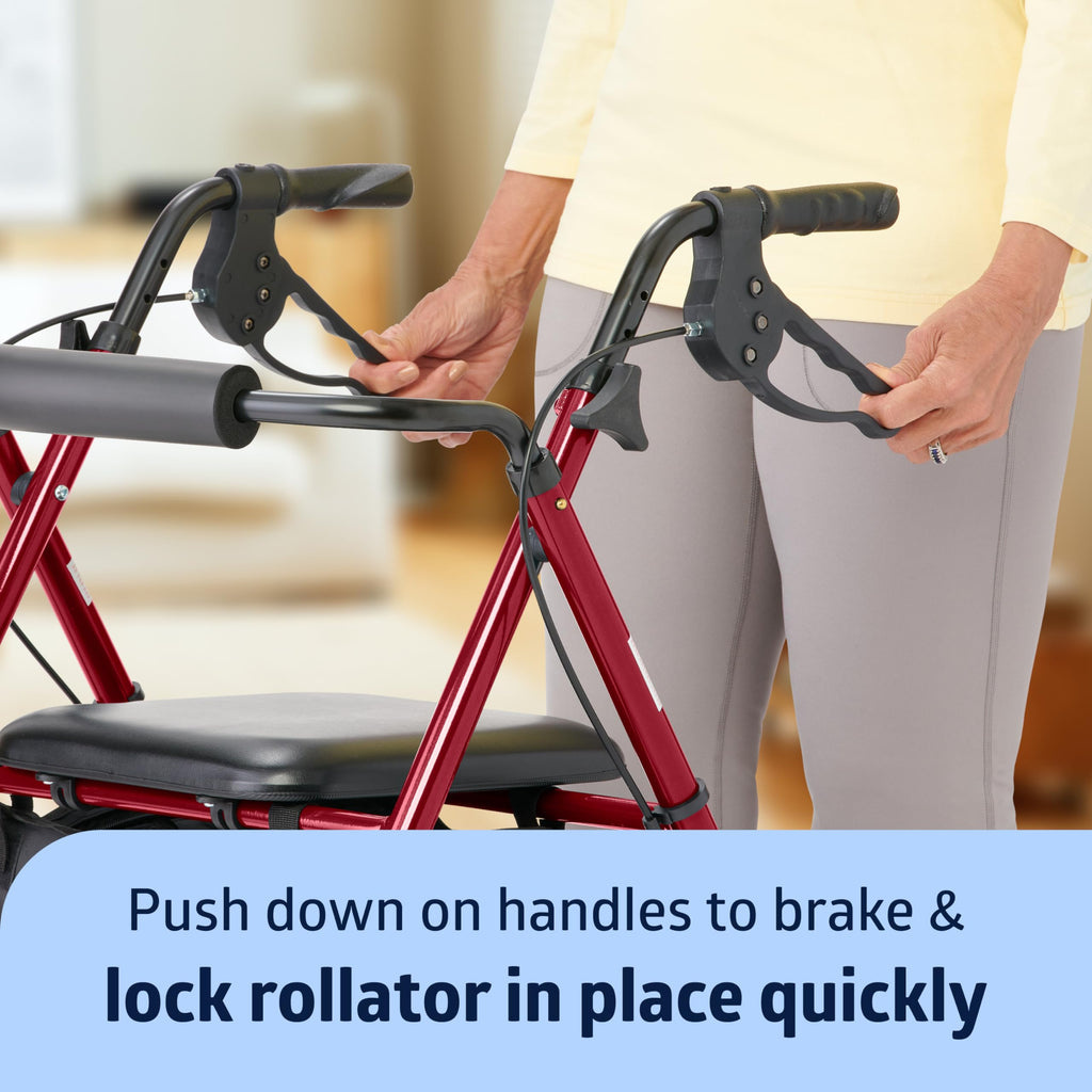 Lightweight Folding Aluminum Rollator Walker with 6-inch Wheels, Adjustable Seat and Arms, Burgundy C1519