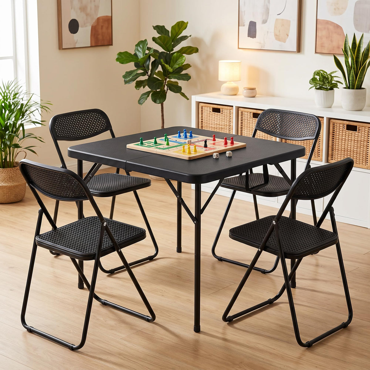 34" Square Folding Card Table with Built-in Handle, Black U194967