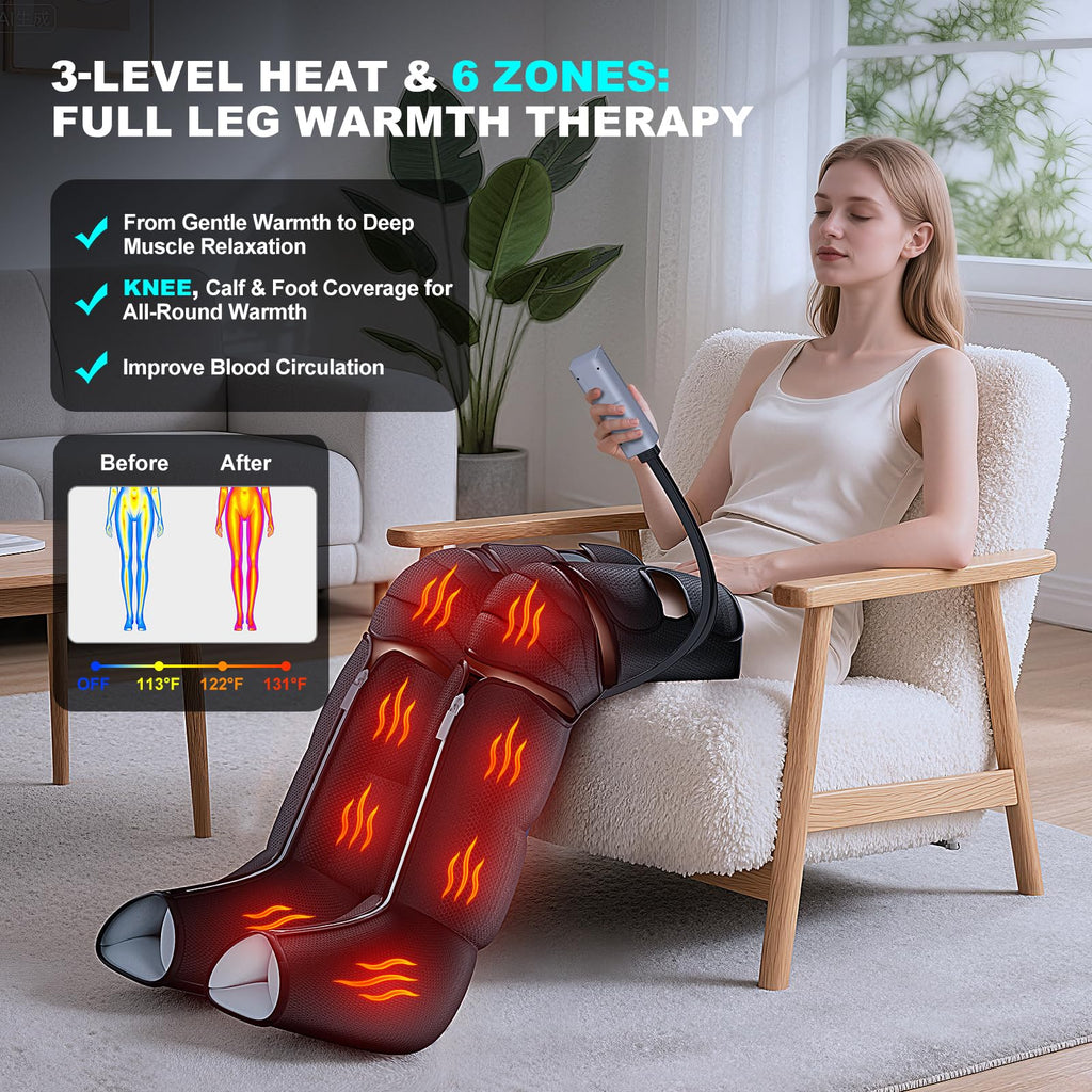 Black Leg Compression Massager with Heated Knee J545