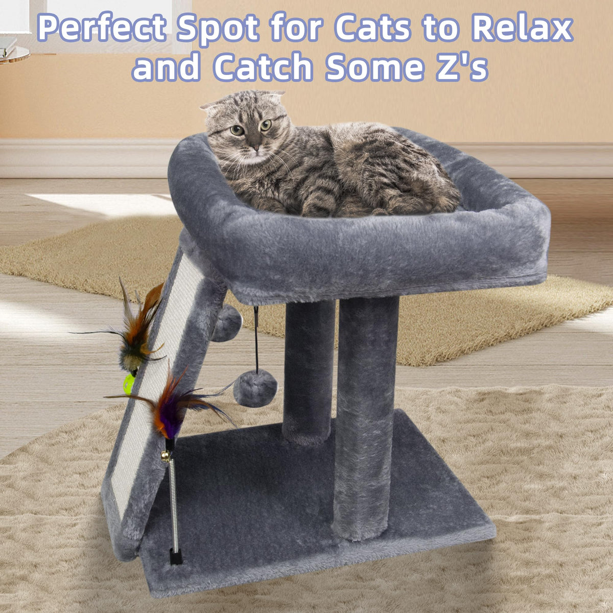 Grey Cat Tree Tower with Scratching Post A90942