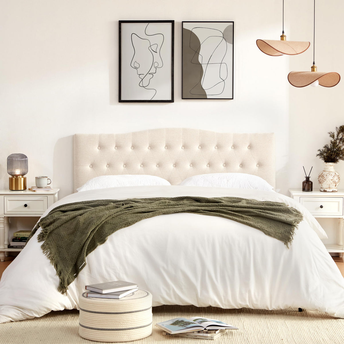 Beige Queen Size Tufted Headboard W39501