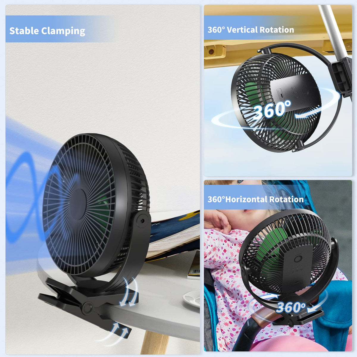 8 Inch Rechargeable Portable Clip on Fan U3135