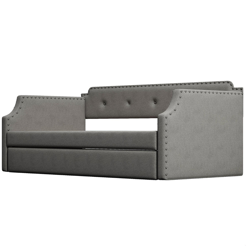 Gray Linen Upholstered Twin Daybed with Trundle X29106