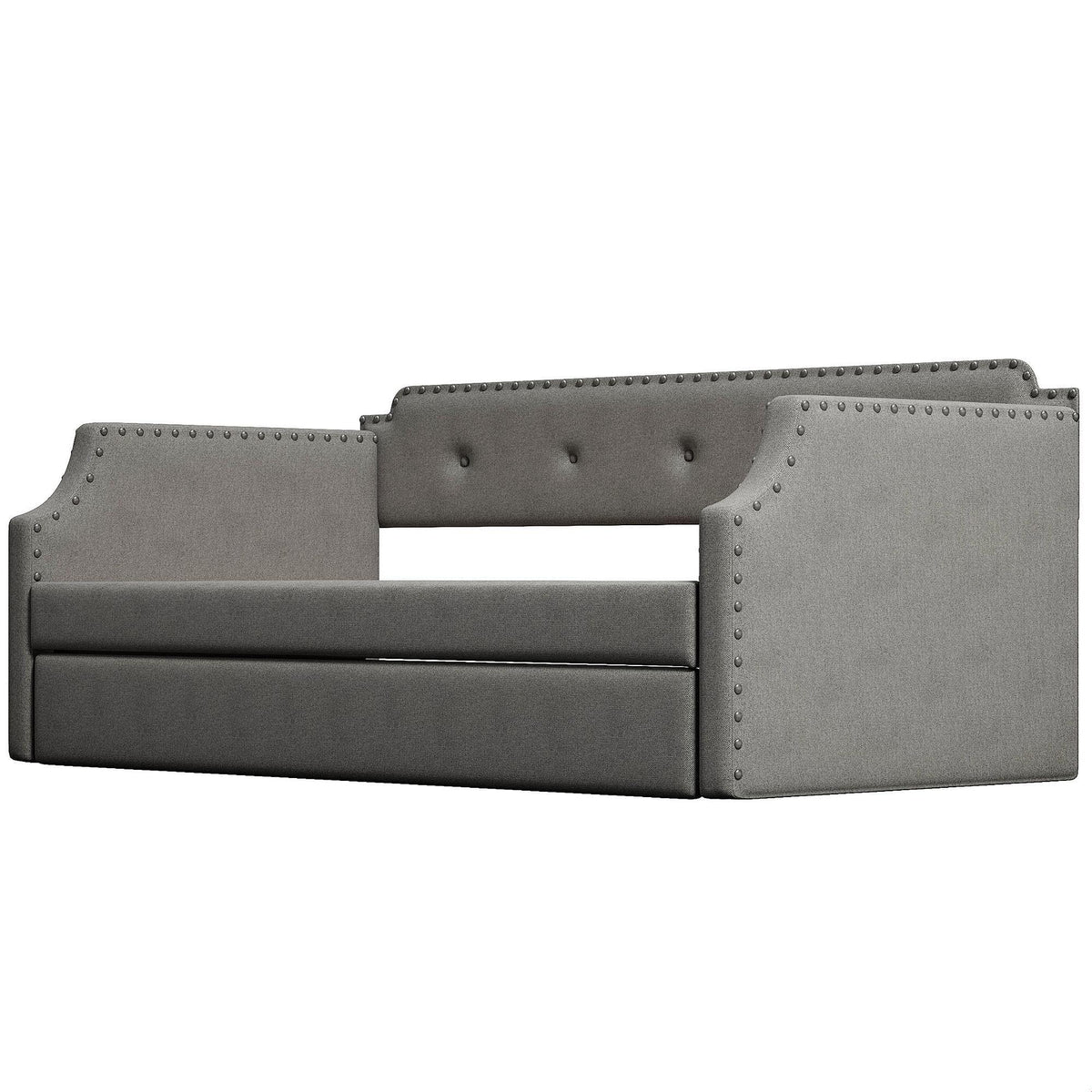 Gray Linen Upholstered Twin Daybed with Trundle X29106