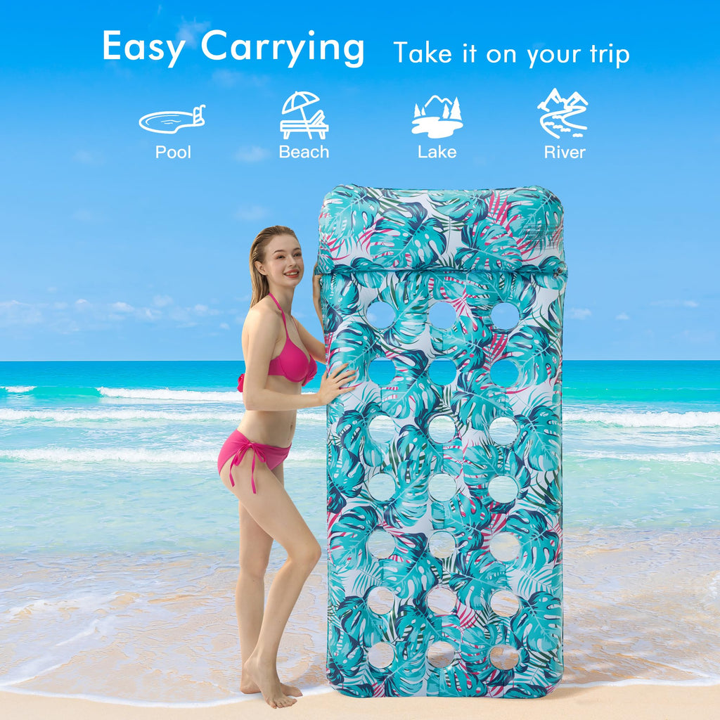 2 Pack Inflatable Pool Float Mat & 75" x 51" Tanning Pool Lounger P42392