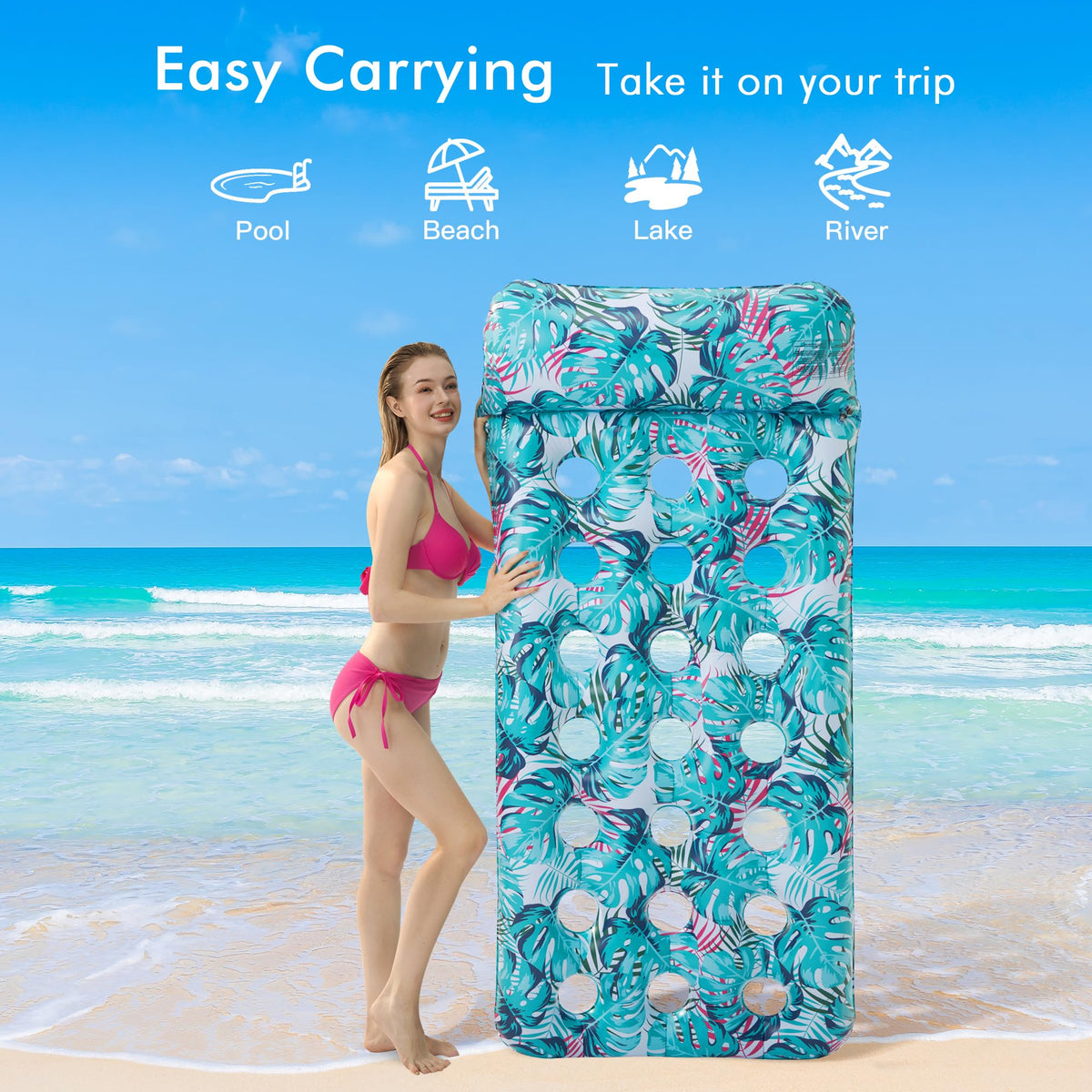 2 Pack Inflatable Pool Float Mat & 75" x 51" Tanning Pool Lounger P42392