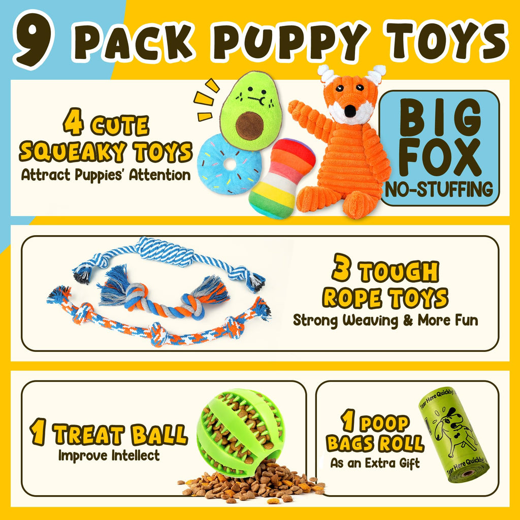 9 Pack Puppy Chew Toys with Rope Q397