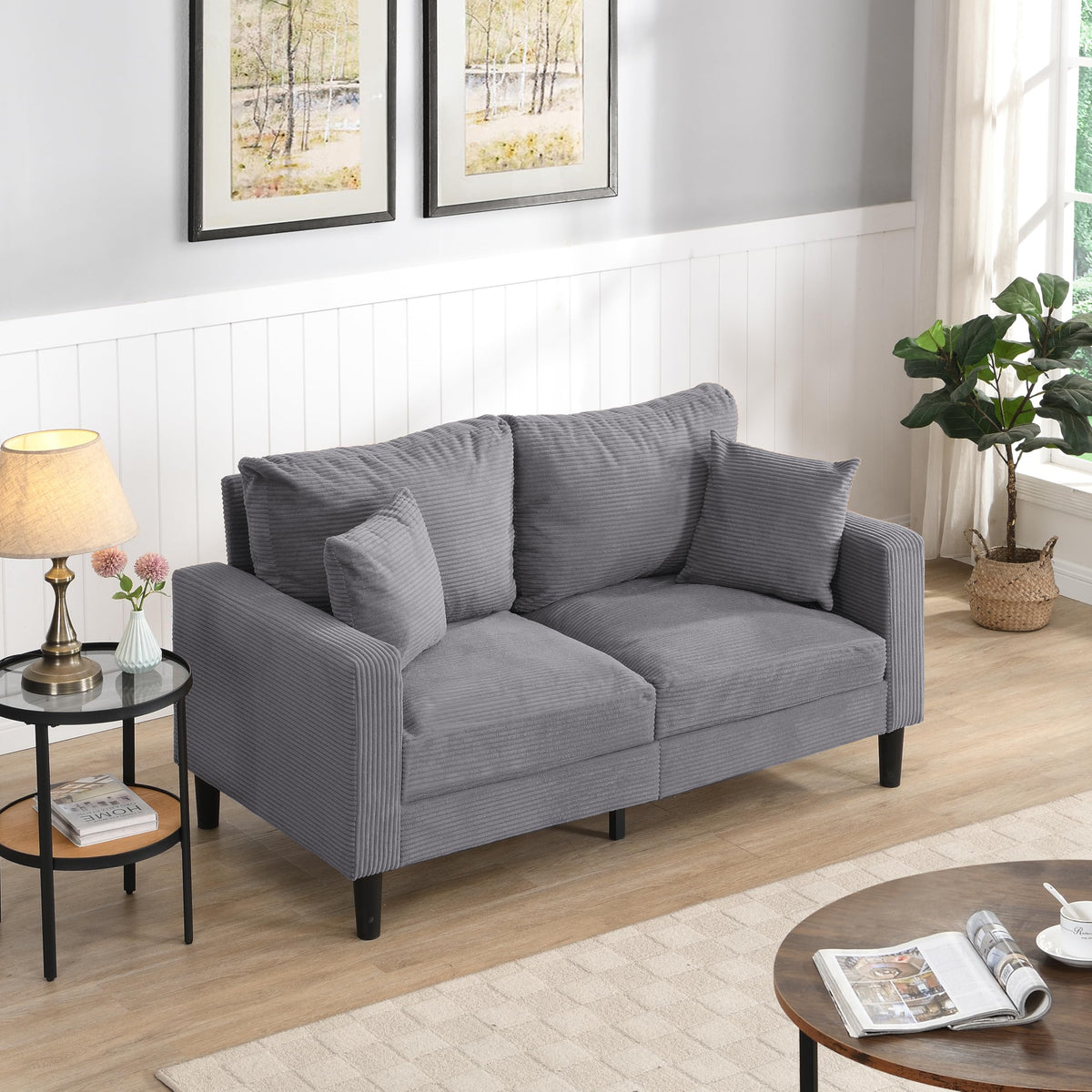 Light Gray Upholstered 2 Seat Loveseat Sofa H134228