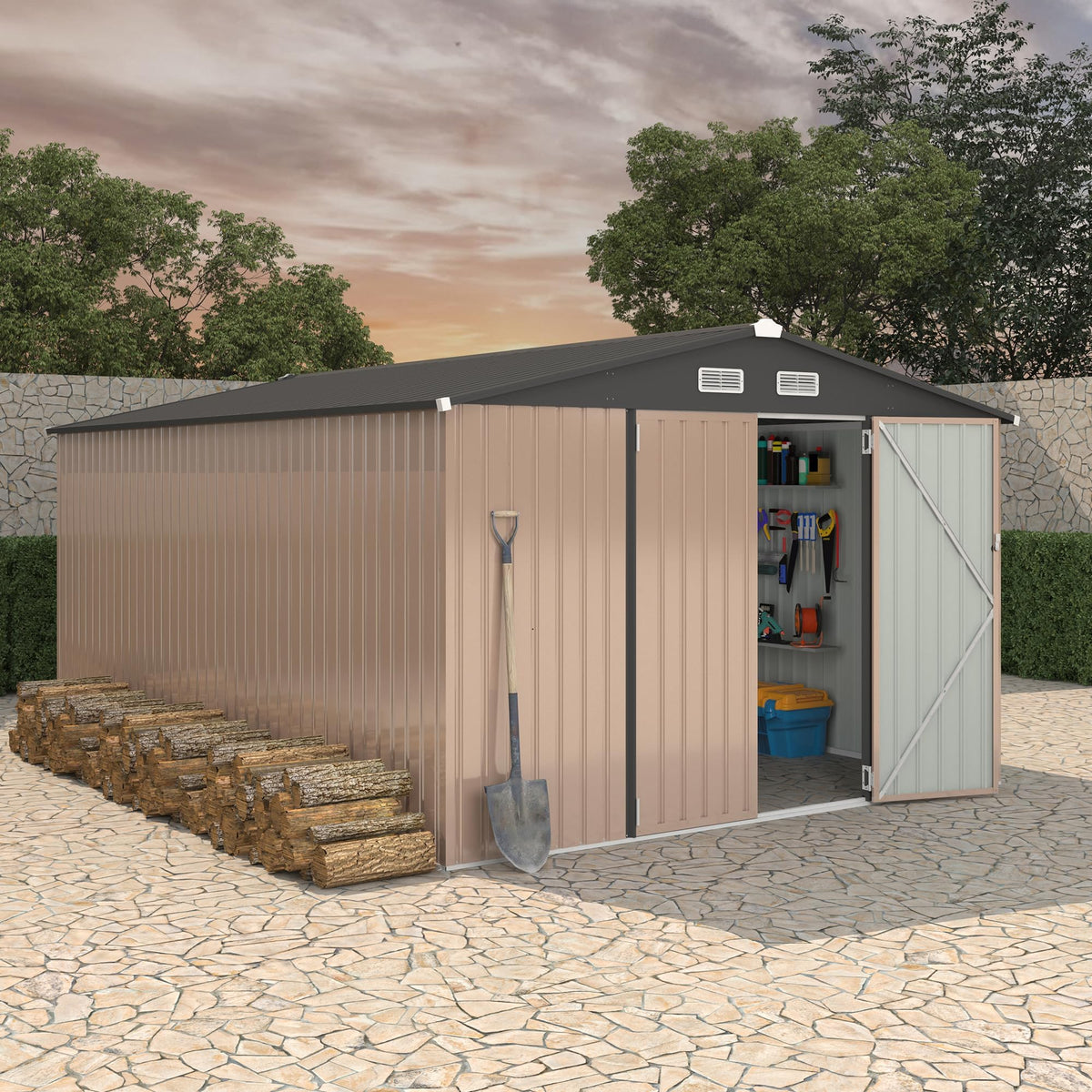 10X14 Ft Galvanized Steel Metal Storage Shed B7728