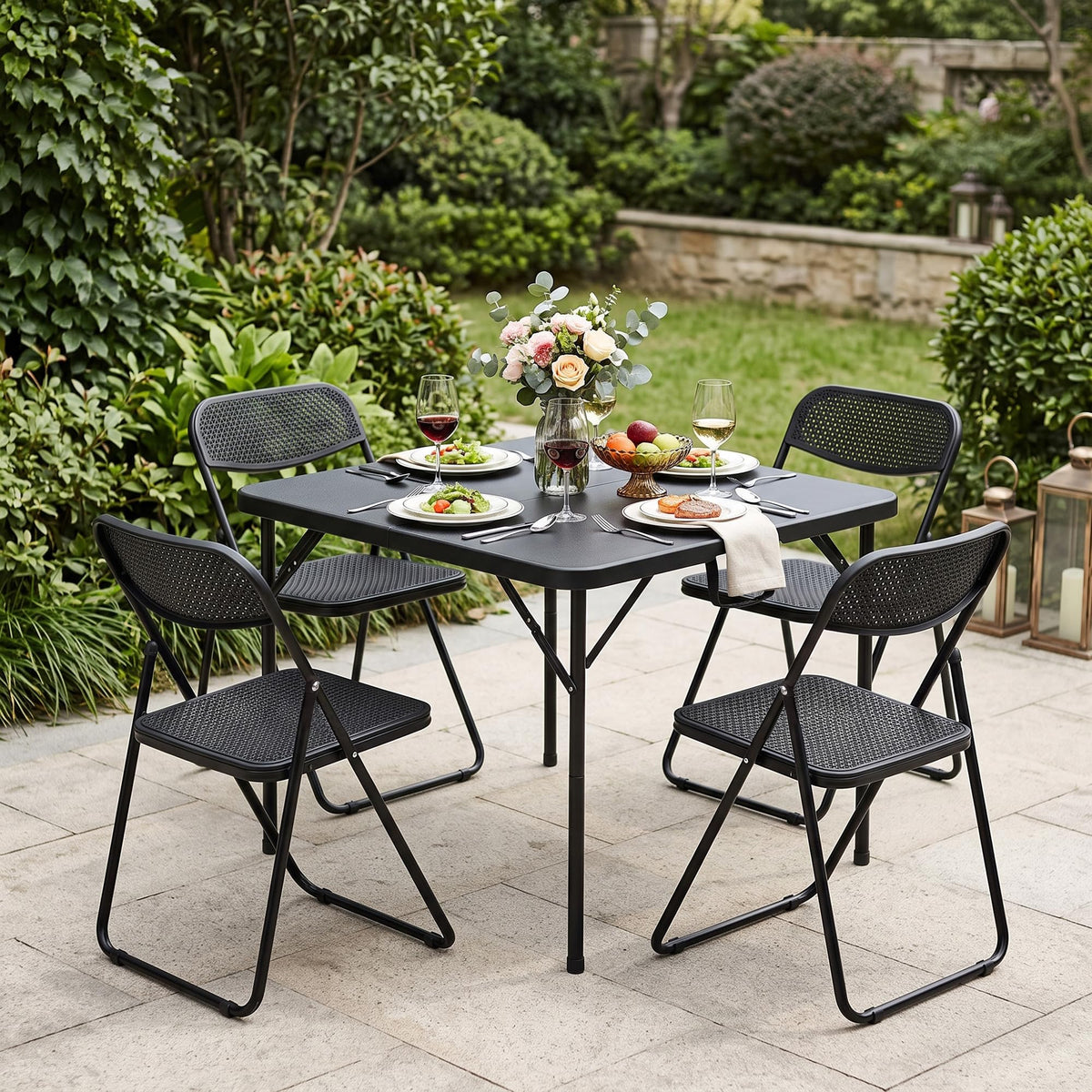 34" Square Folding Card Table with Built-in Handle, Black U194967