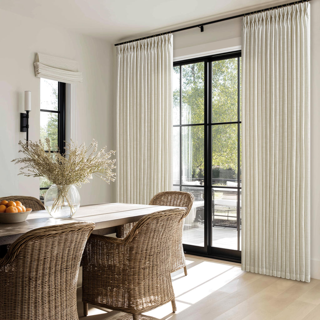 Beige Linen Pleated Light Filtering Curtains B2485