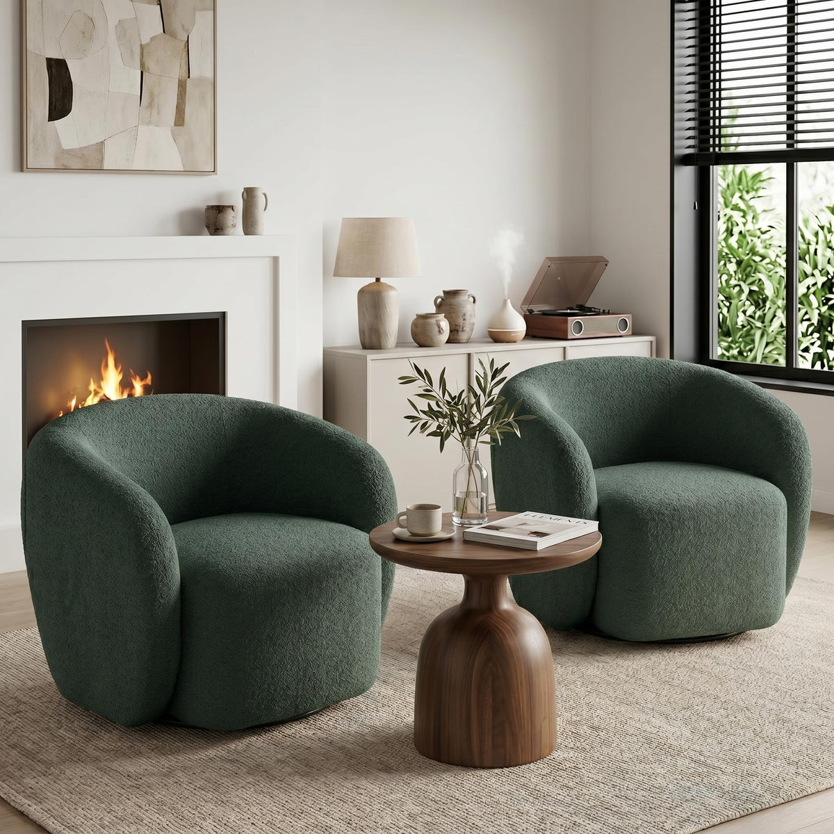 Green Boucle Swivel Accent Chair Set of 2 B881211