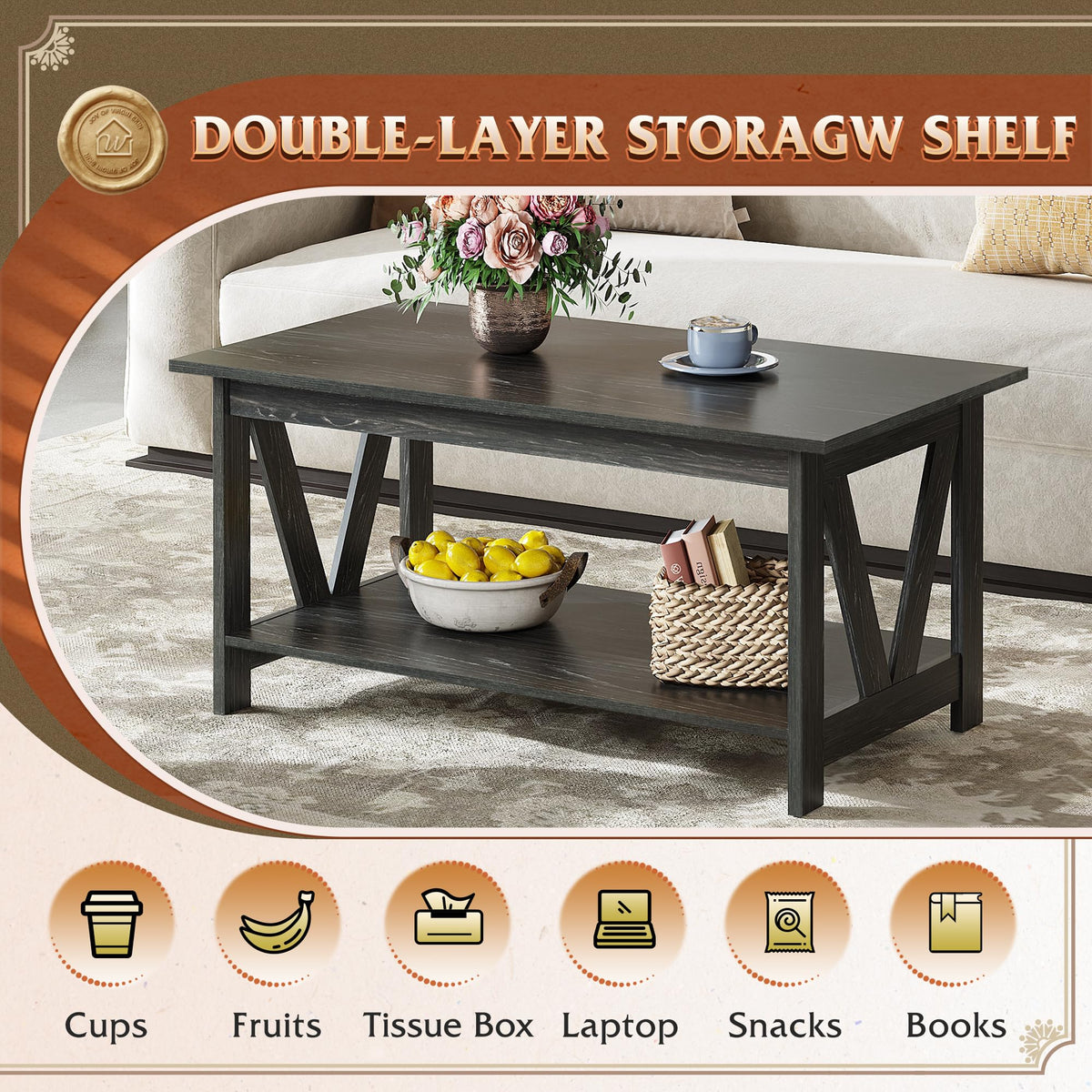 39.4" Wood Storage Coffee Table X84757