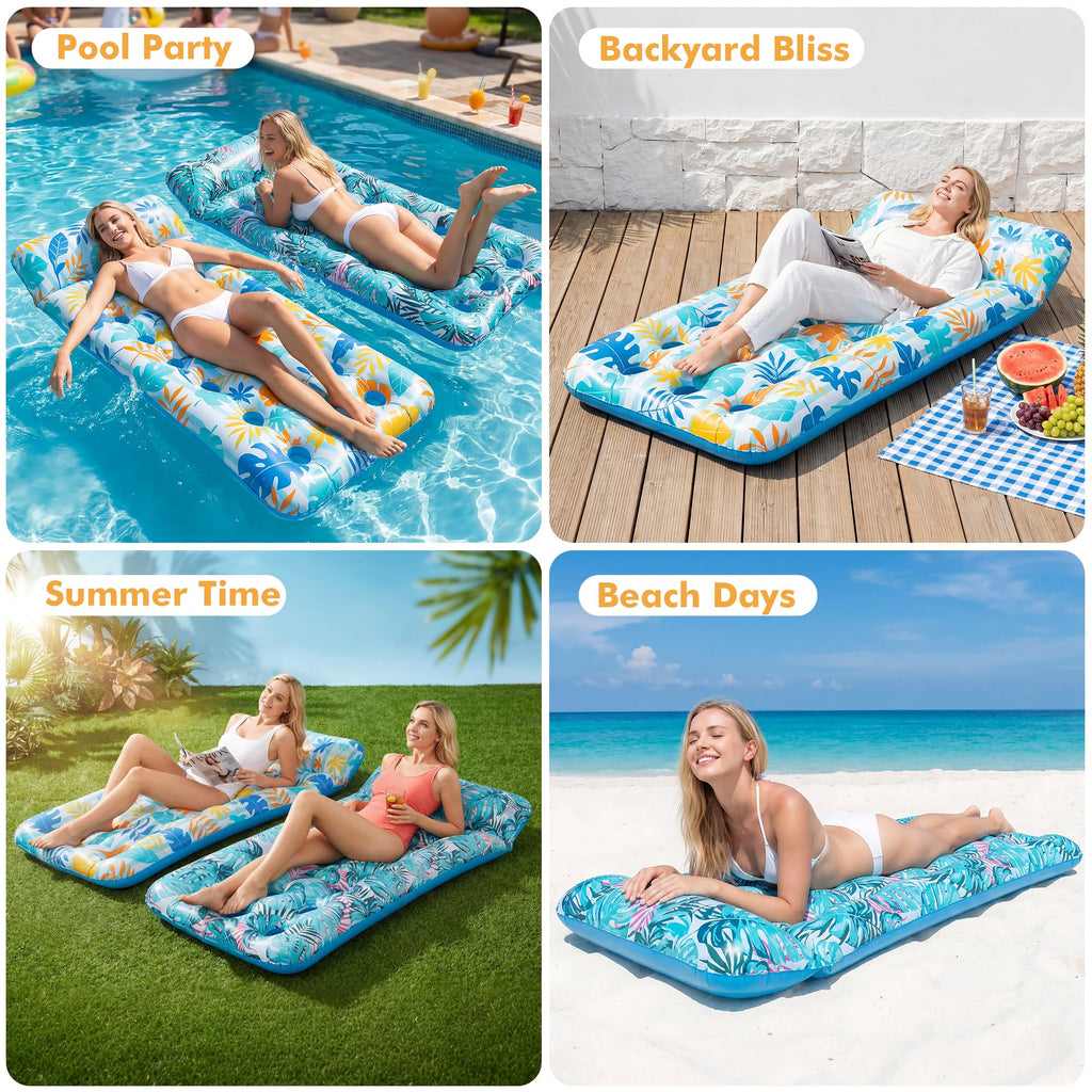 2 Pack Inflatable Pool Float Mat & 75" x 51" Tanning Pool Lounger P42392
