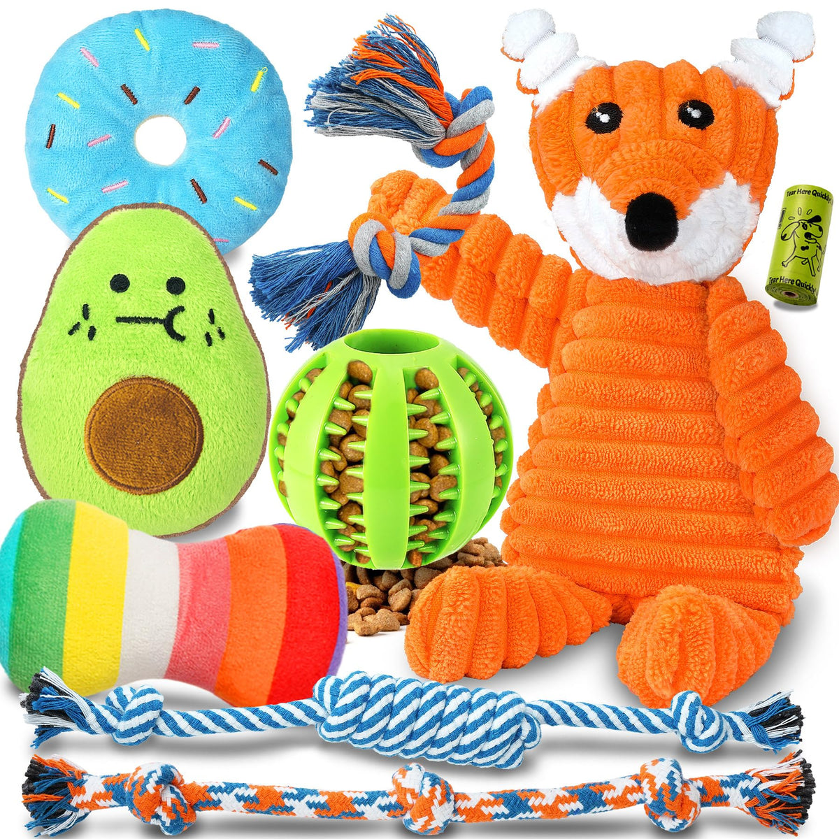 9 Pack Puppy Chew Toys with Rope Q397